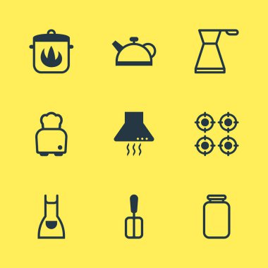 9 yemek simgeler vektör Illustration. Düzenlenebilir paket su ısıtıcısı, ekmek, Can ve diğer öğeleri.