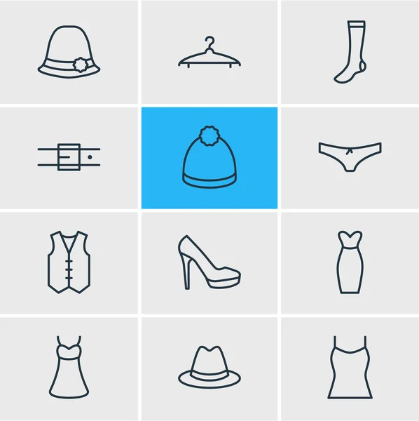 Illustration vectorielle de 12 icônes de robe. Pack modifiable de culottes, robe de soirée, bonneterie et autres éléments . — Image vectorielle