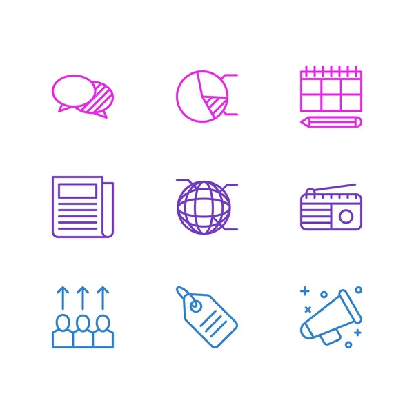 Ilustración vectorial de 9 iconos de marketing. Paquete editable de anuncio, prensa diaria, avance y otros elementos . — Vector de stock