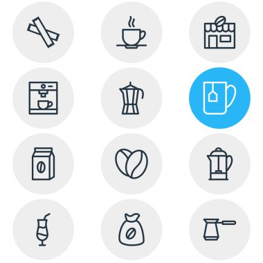 12 kahve simgeler vektör Illustration. Düzenlenebilir paket içki Pot, paket, tohum ve diğer öğeleri.