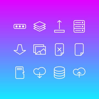 12 bellek simgeler vektör Illustration. Dosya, veritabanı, Galeri ve diğer öğeleri düzenlenebilir paketi.