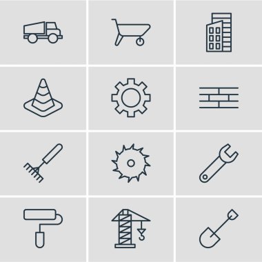 12 yapısını simgeler vektör Illustration. Bariyer, Daire Blade, anahtar ve diğer öğeleri düzenlenebilir sürüsü.