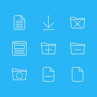 9 çalışma alanı simgeler vektör Illustration. Düzenlenebilir bohça-in boş, eksi, klasör ve diğer öğeleri silme.