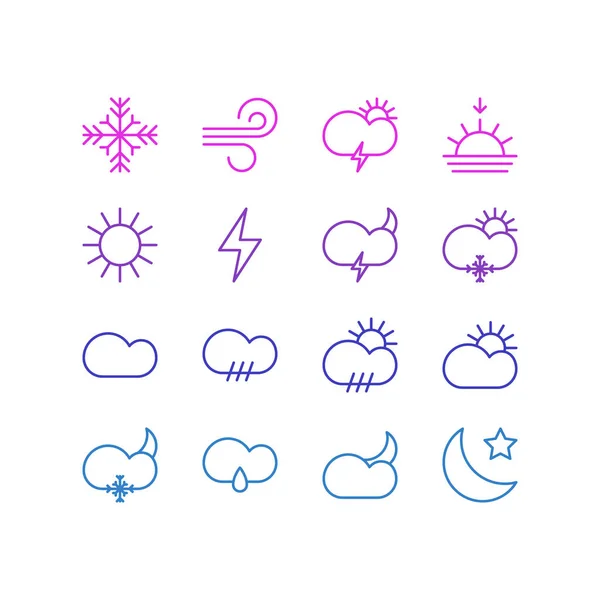 Ilustracja wektorowa 16 ikony pogody. Edytowalne Pack, słońca, pogody, księżyc miesiąc i innych elementów. — Wektor stockowy