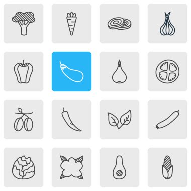 16 sebze simgeler vektör Illustration. Kırmızı biber, Papaya, tatlı biber ve diğer öğeleri düzenlenebilir paketi.