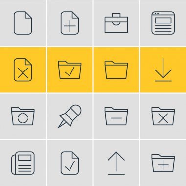 16 Bürosu simgeler vektör Illustration. Onayla, şablon, düzenlenebilir paket eklemek ve diğer öğeleri.