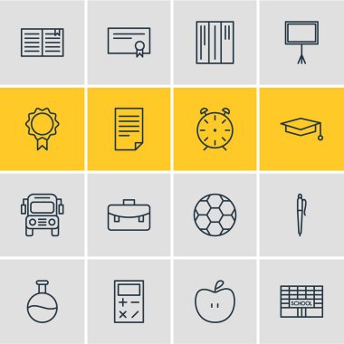 16 eğitim simgeler vektör Illustration. Tüp, okul, kupa ve diğer öğeleri düzenlenebilir paketi.