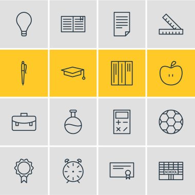 16 eğitim simgeler vektör Illustration. Düzenlenebilir Pack saatin, okul, hesaplamak ve diğer öğeleri.
