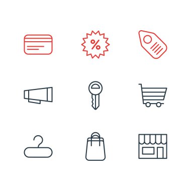 9 toptan simgeler vektör Illustration. Reklam, raf, nota anahtarı ve diğer öğeleri düzenlenebilir sürüsü.