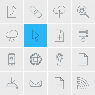 16 Internet simgeler vektör Illustration. Düzenlenebilir belge ekleme, yönlendirici, levha ve diğer öğeleri sürüsü.