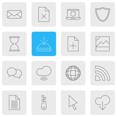 16 ağ simgeler vektör Illustration. İşaretçi, düzenlenebilir paket veri, levha ve diğer öğeleri silmek.