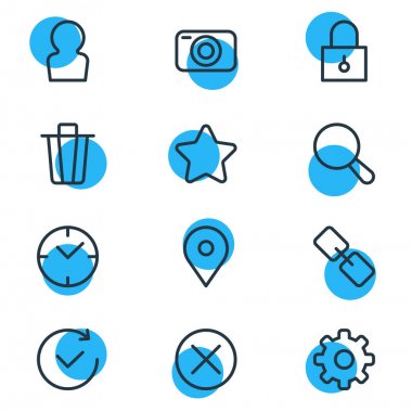 12 uygulama simgeler vektör Illustration. Düzenlenebilir sürüsü kilitli, Çöp konteyner, derecelendirme ve diğer öğeleri.