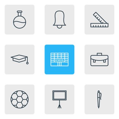 9 eğitim simgeler vektör Illustration. Kalem, Cap, Jingle ve diğer öğeleri düzenlenebilir paketi.