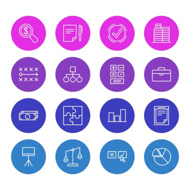 16 ticaret simgeler vektör Illustration. Düzenlenebilir paket çözüm, grafik, anlaşma ve diğer öğeleri.