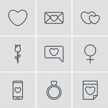 9 tutku simgeler vektör Illustration. Nişan, Sevgililer, Hearts ve diğer öğeleri düzenlenebilir paketi.