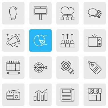 16 reklam simgeler vektör Illustration. Dükkanı, reklam Billboard, günlük basın ve diğer öğeleri düzenlenebilir paketi.