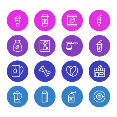 16 kahve simgeler vektör Illustration. Mocha, kahve, fincan tabağı ve diğer öğeleri düzenlenebilir paketi.