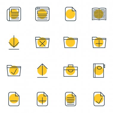 16 Bürosu simgeler vektör Illustration. Boş, Portföy, dergi ve diğer öğeleri düzenlenebilir sürüsü.