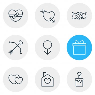 9 tutku simgeler vektör Illustration. Erkek, ok, lolipop ve diğer öğeleri düzenlenebilir paketi.