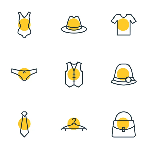 Ilustración vectorial de 9 iconos de ropa. Paquete editable de Casual, Chaleco, Elementos del bolso . — Archivo Imágenes Vectoriales