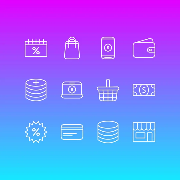 Vector Illustration of 12 Commerce Icons. Editable Pack of Money, Market, Trading and Other Elements . — стоковый вектор