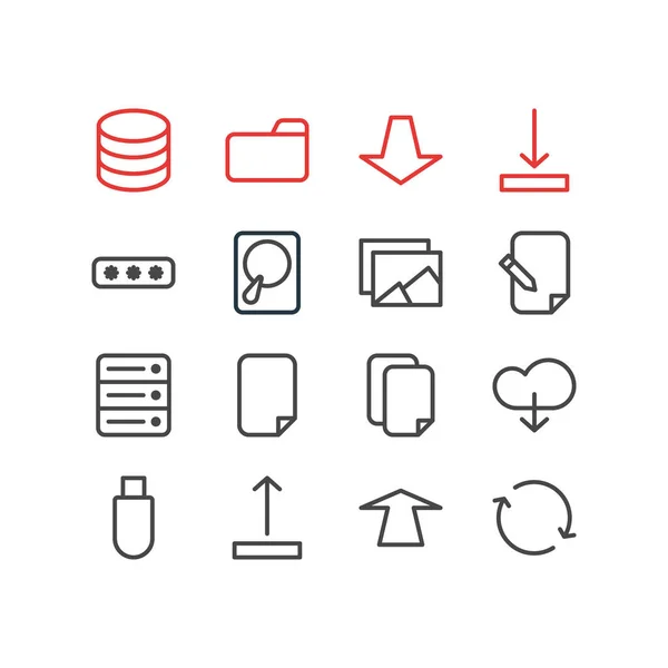 Vectorillustratie van 16 opslag pictogrammen. Bewerkbare Pack van bestanden, documenten, Database en andere elementen. — Stockvector