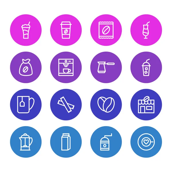 16 kahve simgeler vektör Illustration. Mocha, kahve, fincan tabağı ve diğer öğeleri düzenlenebilir paketi.