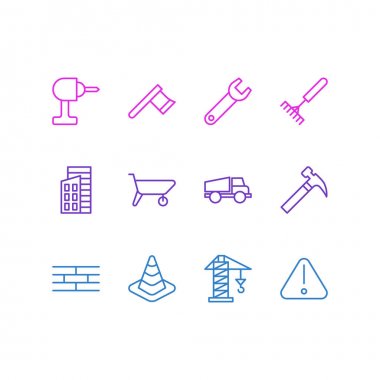 12 sanayi simgeler vektör Illustration. Düzenlenebilir Spanner, kaldırma, dikkatli ve diğer öğeleri sürüsü.