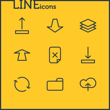 9 Arşiv simgeler vektör Illustration. Katman, Kaldır, dosya ve diğer öğeleri düzenlenebilir paketi.