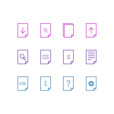 12 dosya simgeler vektör Illustration. Yüzde, kopya, arama ve diğer öğeleri düzenlenebilir paketi.