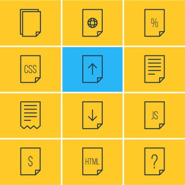 12 belge simgeler vektör Illustration. Internet, Download, yüzde ve diğer öğeleri düzenlenebilir paketi.