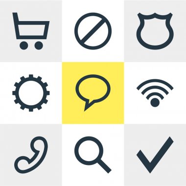 9 üye simgeler vektör Illustration. Düzenlenebilir paket Onayla, kalkan, dişli ve diğer öğeleri.