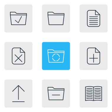 9 çalışma alanı simgeler vektör Illustration. Düzenlenebilir paket yükleme, artı, boş ve diğer öğeleri.