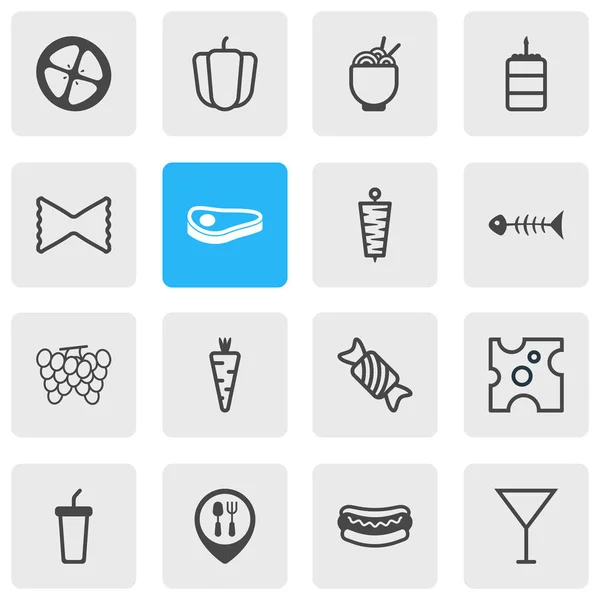 Ilustración vectorial de 16 iconos de la comida. Pack de Amor Editable Manzana, Refrescos, Vegetales y Otros Elementos . — Archivo Imágenes Vectoriales