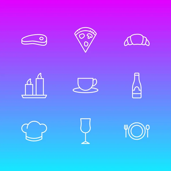 Vector Illustration dari 9 Restaurant Icons. Paket Dapat Disunting Wax Api, Teh, Makanan dan Elemen Lain . - Stok Vektor