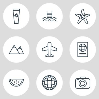 9 Sezon simgeler vektör Illustration. Sertifika, toprak, yüzme ve diğer öğeleri düzenlenebilir sürüsü.