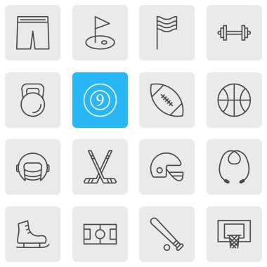 16 Fitness simgeler vektör Illustration. Beyzbol, Golf, işaret ve diğer öğeleri düzenlenebilir paketi.