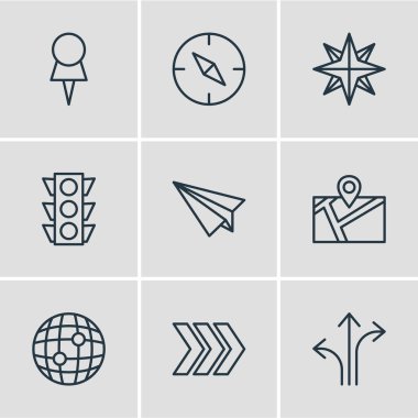 9 yönünü simgeler vektör Illustration. Düzenlenebilir paket tabelasını, trafik ışığı, Yönlendirme ve diğer öğeleri.