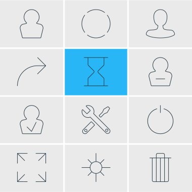 12 kullanıcı simgeler vektör Illustration. Tekrar ediyorum, çöp, paylaşım ve diğer öğeleri düzenlenebilir paketi.