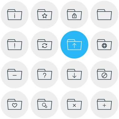 16 belge simgeler vektör Illustration. Düzenlenebilir sürüsü sevdim, bilgi, Büyüteç'i ve diğer öğeleri.