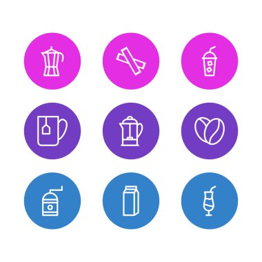 9 içki simgeler vektör Illustration. Düzenlenebilir paket kahve makinesi, değirmen, Mocha ve diğer öğeleri.