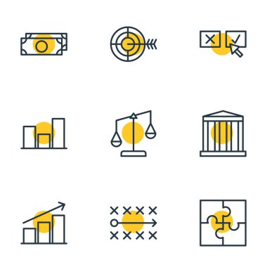 9 yönetim simgeler vektör Illustration. Recision, sütunların, nakit ve diğer öğeleri düzenlenebilir paketi.