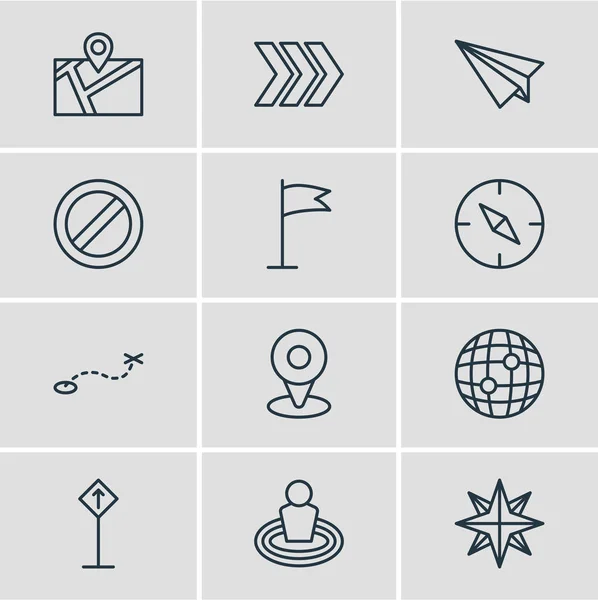 Vector Illustration Of 12 Navigation Icons. Editable Pack Of Direction, Block, Location And Other Elements. — Stock Vector