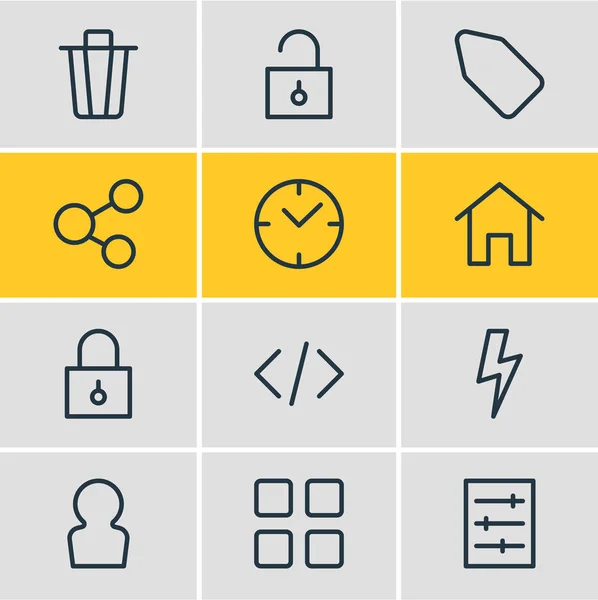 Ilustracja wektorowa 12 ikon aplikacji. Edytowalne Pack Kłódka, House, opcji i innych elementów. — Wektor stockowy