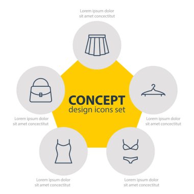 5 giysi simgeler vektör Illustration. Düzenlenebilir paket Singlet, vestiyer, mayo ve diğer öğeleri.