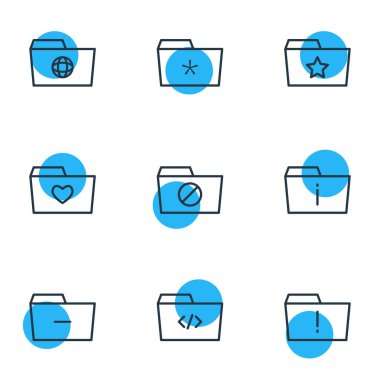 9 dosya simgeler vektör Illustration. Düzenlenebilir paket dosyası, sabitlenmiş, bilgi ve diğer öğeleri.