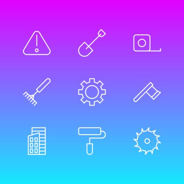 9 yapısını simgeler vektör Illustration. Dişli, Harrow, Daire Blade ve diğer öğeleri düzenlenebilir paketi.