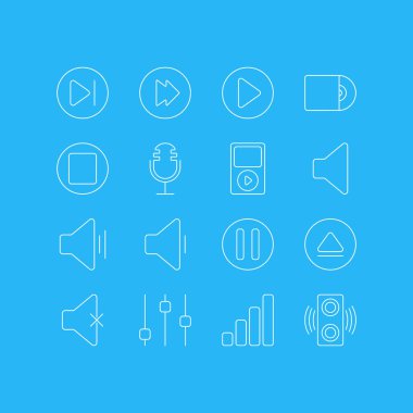 16 Müzik simgeler vektör Illustration. Kompakt Disk, Mp3, Mike ve diğer öğeleri düzenlenebilir paketi.