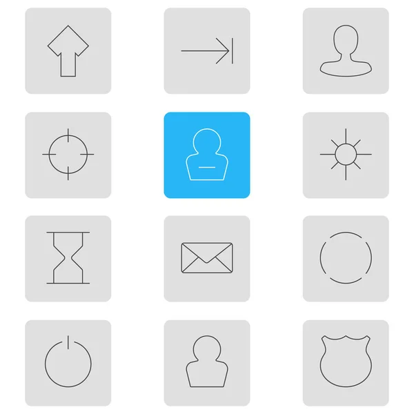 Ilustração vetorial de 12 ícones de usuário. Pacote editável de sol, membro do homem, para cima e outros elementos . — Vetor de Stock