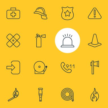 16 zorunluluk simgeler vektör Illustration. Kask, Emanet, Hosepipe ve diğer öğeleri düzenlenebilir paketi.